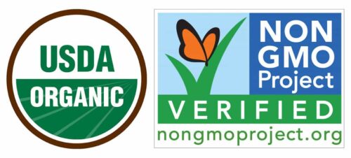 USDA Organic logo and Non-GMO Project logo